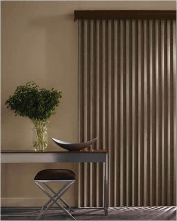 Cadence Vertical Blinds with Permatilt and Camille Fabric in a Living Room